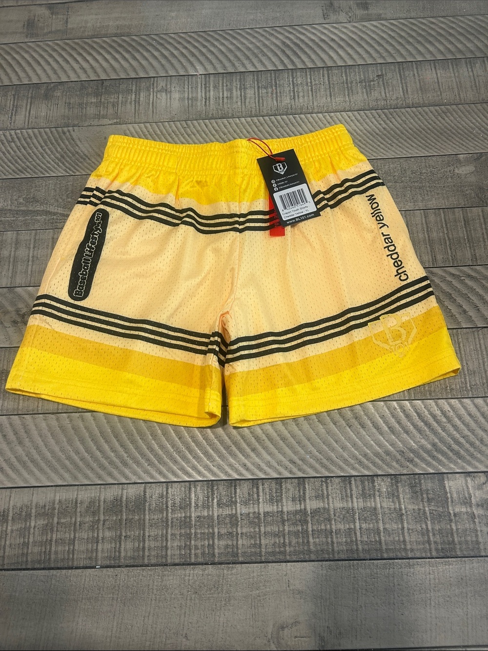 Cheddar Yellow Kids' Mesh Athletic Shorts with Contrast Stripes